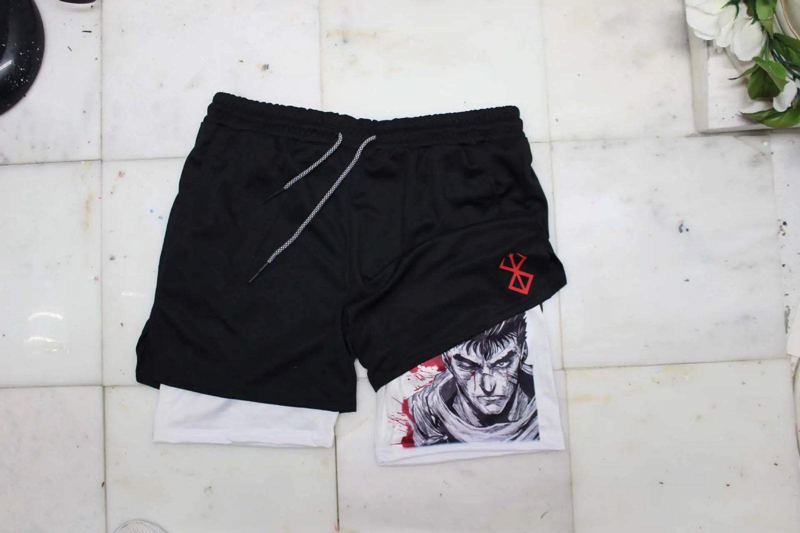 2023 Summer Men's Double Layer Anime Print Shorts
