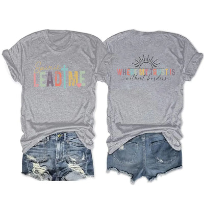 T-shirts chrétiens pour femmes Spirit Lead Me Chemises Cadeaux chrétiens Chemises Foi Positive T-shirts à manches courtes Gris