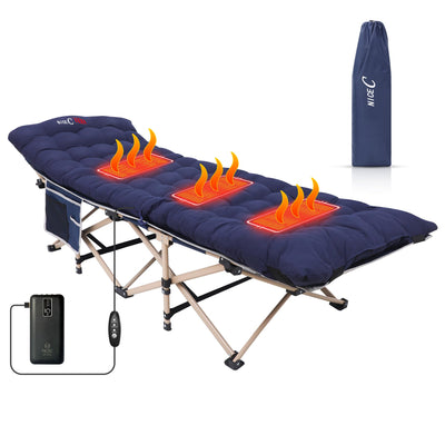 Nice C Camping Cots Camping Cots with Mattress for Adults Folding Cot with Pillow Carry Bag & Storage Pocket Extra Wide Sturdy Holds Up to 500 Lbs (1 Heated Mattress Navy)