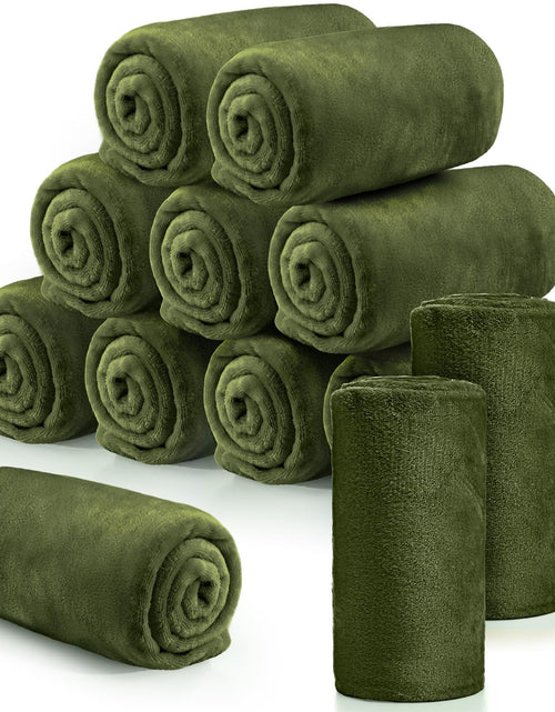 Load image into Gallery viewer, Tinideya 12 Pcs Flannel Fleece Throw Blanket Bulk 50 x 60 Inch Soft Fleece Blanket Warm Throw Blanket Coral Fleece Throw Blankets for Couch Sofa Home Wedding Gifts Season (Army Green)
