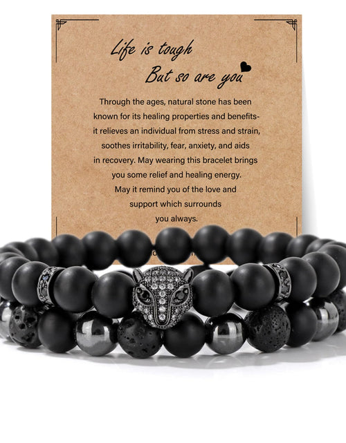 Load image into Gallery viewer, 8mm Black Obsidian Onyx Hematite Lava Volcanic Stone Bracelet Leopard Head Bracelet Mens Crystal Beaded Bracelets Black Bead Bracelet Spiritual Protection Bracelet for Men
