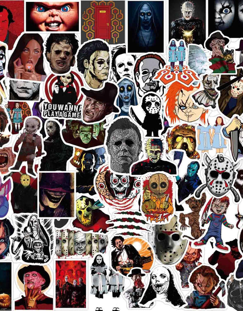 Load image into Gallery viewer, 200 Pcs Horror Stickers Vinyl Waterproof Laptop Decals Water Bottle Stickers Horror Movie Theme Decor Halloween Stickers Scary Gift for Teens Adults
