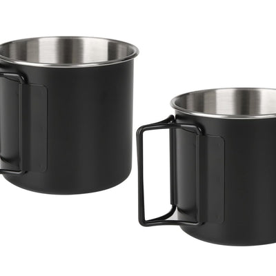 Wsaikis Camping Cups with Folding Handles Camping Mugs Set of 2Camping Coffee Mugs Stainless Steel Camping MugsPortable 12oz Camping Cup for Outdoor Picnic Hiking Backpacking (Black)