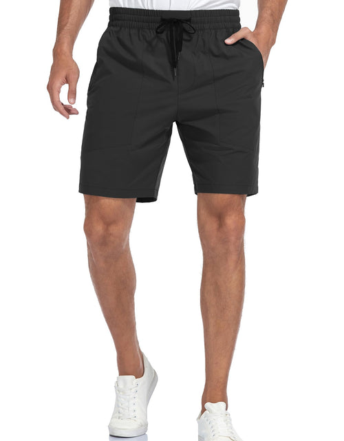Load image into Gallery viewer, Nomolen Mens Athletic Running Shorts Quick Dry Workout Shorts 8" Lightweight Sports Gym Shorts with Zipper Pockets(Black-L)
