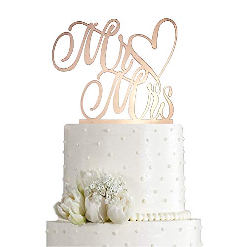 Mr and Mrs Cake Topper - Bride And Groom Sign Wedding Engagement Cake Toppers Decorations (Mirror Rose Gold Acrylic)
