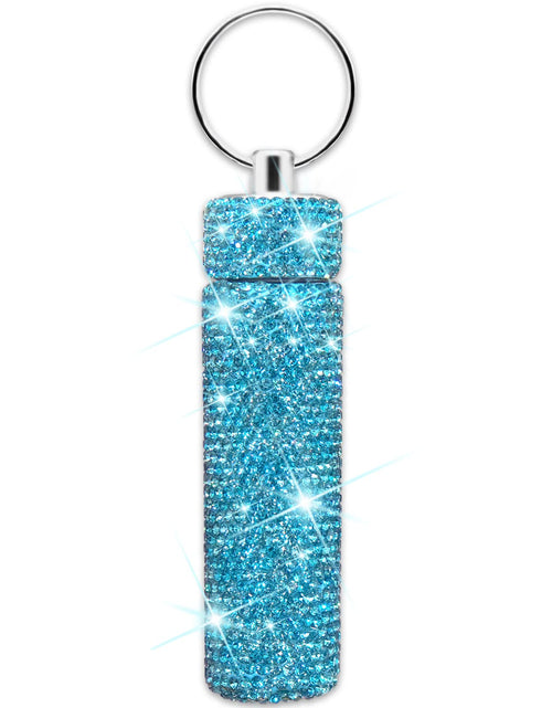 Cargar imagen en el visor de la galería, Yuchew Bling Pill Case Pill Container Rhinestone Pill Box Portable Waterproof Pocket Pill Holder Bottle Storage with Keychain for Travel Outdoor Camping (Blue)
