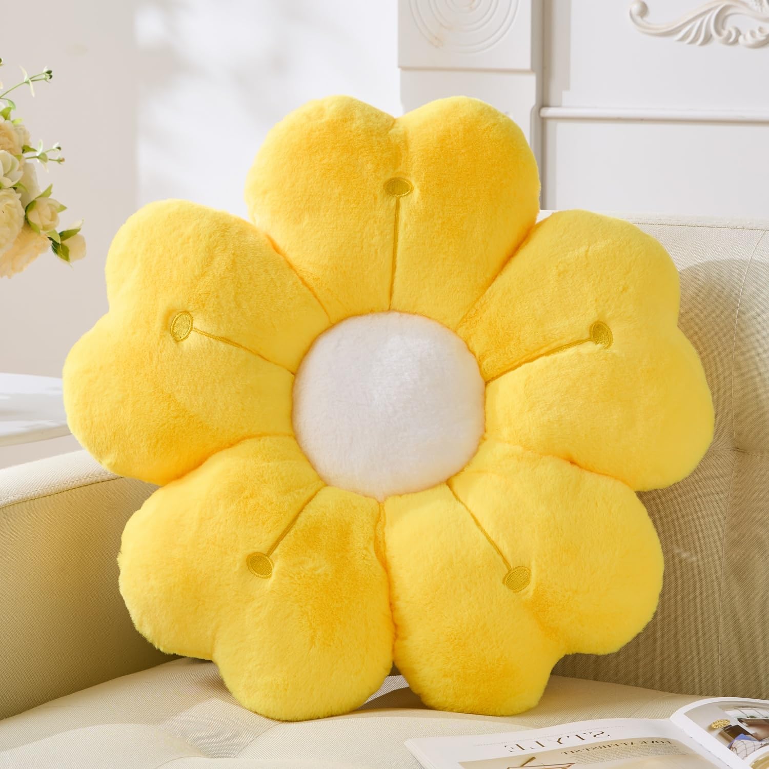 Vdoioe Flower Pillow Flower Throw Pillow Cute Daisy Pillow Flower Shaped Decorative Pillows Cushion 15.6 Yellow Flower Plush Throw Pillow Floor Pillows for Home Bedroom Sofa Chair Couch Decor
