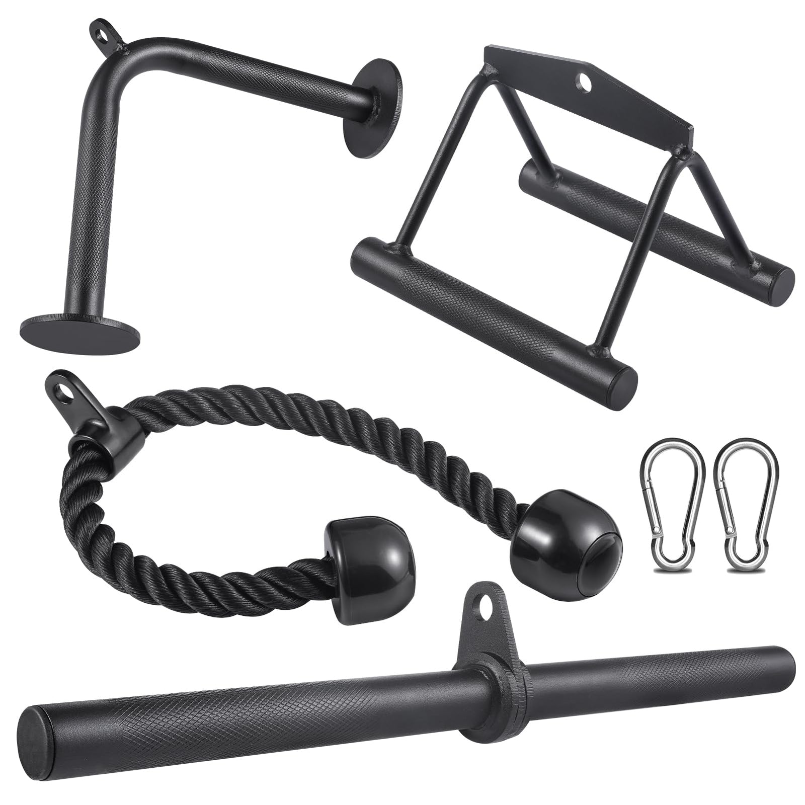 Workout Cable Machine Attachment for Home Gym SERTT LAT Pulldown Attachments Cable Accessories for Weight Training Straight Pull Down Bar Tricep Rope Double D Row Handle V-Shaped Bar