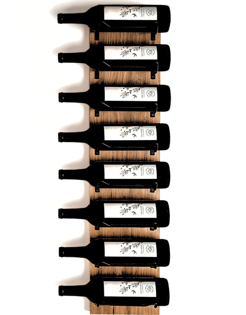 Load image into Gallery viewer, Blue River Goods Wine Rack Wall Mounted | 8 Bottle Storage | Wooden Wine Rack for Wall Wine Rack Display | Wall Mount Wine Rack with Black Brackets | Wall-Mounted Wine Racks | Wall Mounted Wine Racks
