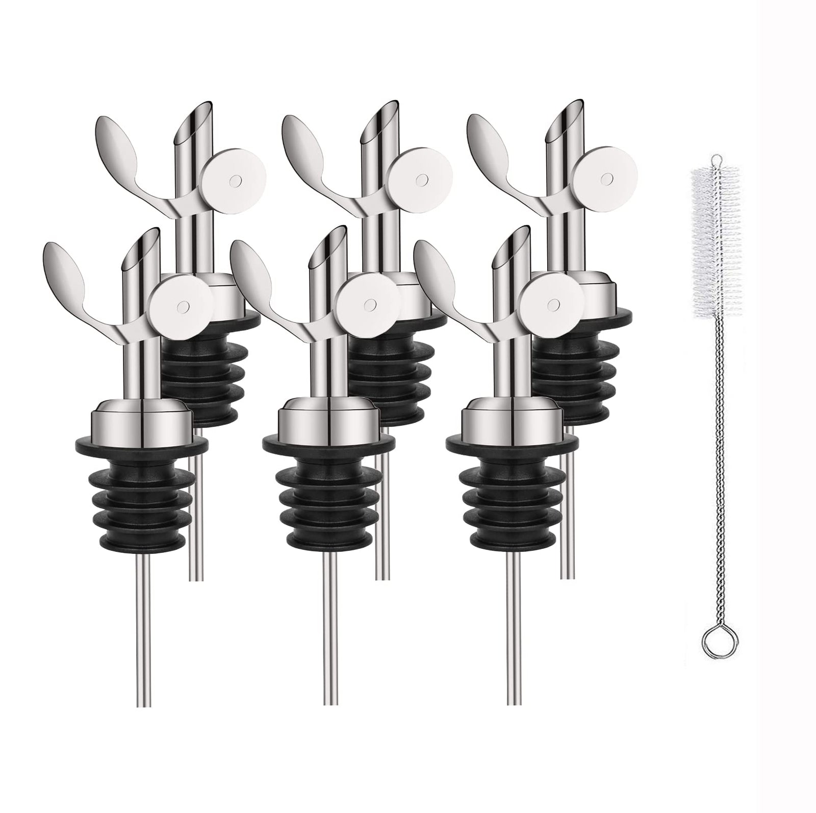 Weighted Stainless Steel Bottle Pourers Auto Flip Feature Self Closing Olive Oil Dispenser Spout with 1 Cleaning Brush Liquor Pour Spouts for Pours Liquid Olive Oil Wine Vinegar