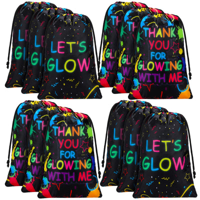 Sacs à cordon Sadnyy Lets Glow, sacs cadeaux fluo pour fête, pochettes néon pour décorations de fête à thème rétro des années 80 et 90 (36 pièces)