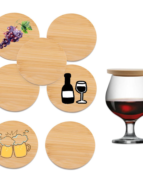 Cargar imagen en el visor de la galería, 8 PCS Wine Glass Covers Bamboo Drinking Glass Lids to Keep Bugs out Bamboo Water Glass Toppers Keeps Debris and Dust Out Outdoor DIY Drink Covers for Party Wine Accessories Housewarming Gifts
