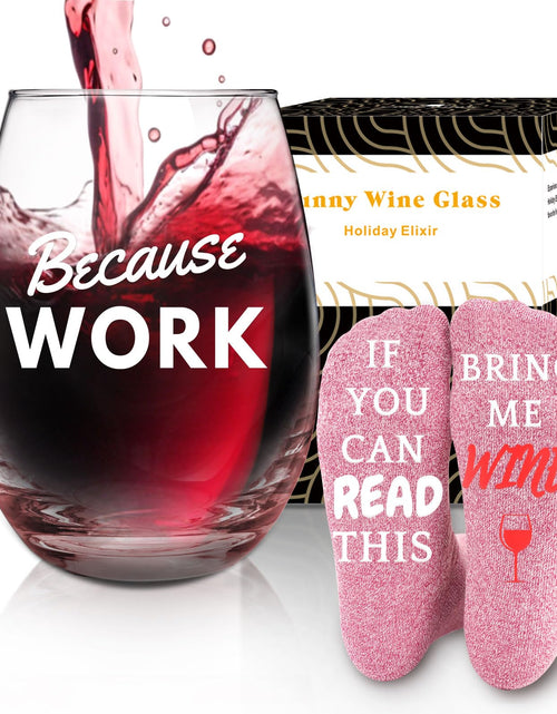 Cargar imagen en el visor de la galería, CNVOILA Because Work Funny Wine Glass with Socks - White Elephant Gifts for Adults Coworkers - Christmas Office Wine Gifts for Women Boss Colleague Cowokers
