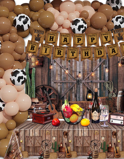 Cargar imagen en el visor de la galería, Decoraciones de Fiesta de Cumpleaños de Vaquero del Oeste 164 PIEZAS Suministros de Fiesta de Cumpleaños de Vaquero que Incluyen Fondo del Oeste Kit de Arco/Guirnalda de Globos de Vaquero Mantel del Oeste Pancarta de Cumpleaños

