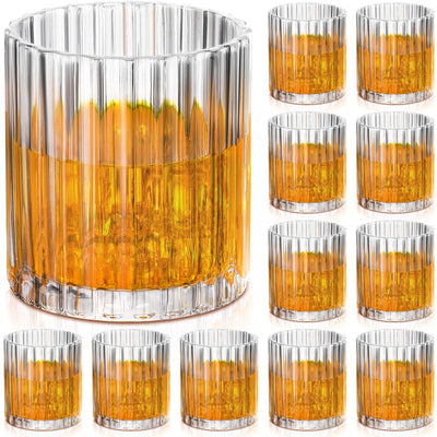 Mimorou 12 Pieces Old Fashioned Whiskey Glasses 10 oz Bourbon Glass Cocktail Glasses Rocks Glasses for Whiskey Bourbon Liquor and Cocktail Drinks Gift for Men Women Home Bar (Vintage Ribbed)