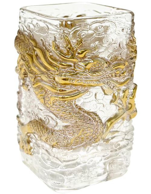 Load image into Gallery viewer, OLizee® 3D Dragon Embossed Glass Cup Craved Dragon Pattern in Extremely Good Fortune Traditional Tea Ceremony Set Mug Coffee Beer Whisky Wine for Home Bar Club Gifts for People Gold Dragon

