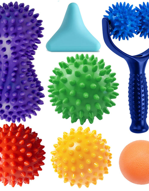 Cargar imagen en el visor de la galería, Massage Ball Set for Myofascial Trigger Point Release &amp; Deep Tissue Massage Kit of 7-3 Sizes Spiky Massage Balls Peanut Ball 1 Hand Roller Ball1 Trigger Point Massager1 Massage Lacrosse Ball
