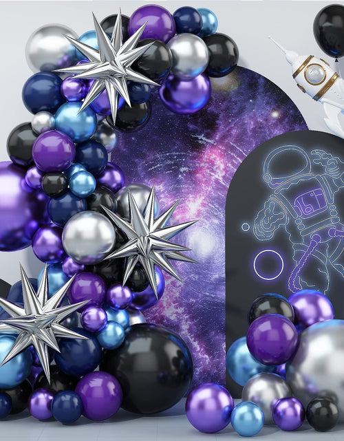 Load image into Gallery viewer, Space Balloon Arch Kit Space Birthday Decorations Blue Purple Silver Balloon Arch Garland Kit Metallic Chrome Balloons 4D Star For Space Theme Birthday Party Baby Shower Graduation
