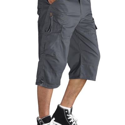 TACVASEN Capris Pant for Men 3/4 Capri Shorts Mens Long Shorts Knee Length Shorts 7 Pockets Hiking Shorts Baggy 3/4 Pants Grey