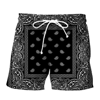 Generic Mens Boho Tribal Bandana Print Paisley Shorts Drawstring Waist Summer Beach Hawaiian Cool Graphic Mens Shorts with Pockets Celebrate National Small Business Month Black-06 6X-Large
