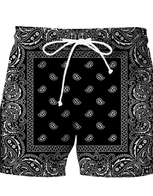 Cargar imagen en el visor de la galería, Generic Mens Boho Tribal Bandana Print Paisley Shorts Drawstring Waist Summer Beach Hawaiian Cool Graphic Mens Shorts with Pockets Celebrate National Small Business Month Black-06 6X-Large
