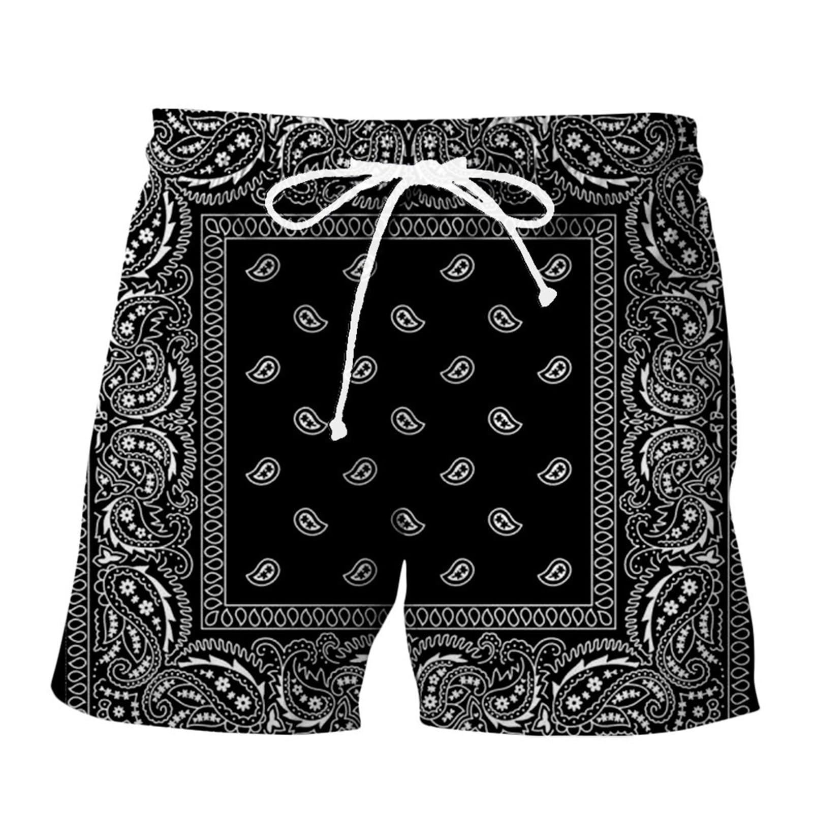 Generic Mens Boho Tribal Bandana Print Paisley Shorts Drawstring Waist Summer Beach Hawaiian Cool Graphic Mens Shorts with Pockets Celebrate National Small Business Month Black-06 6X-Large
