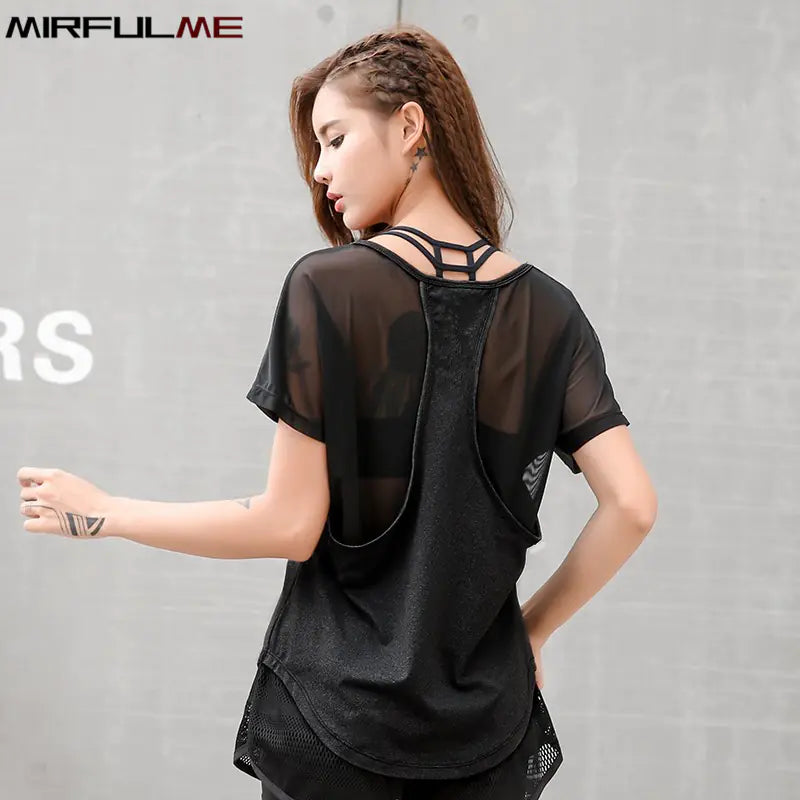 Summer Women's Mesh Patchwork Fitness Running T-shirts