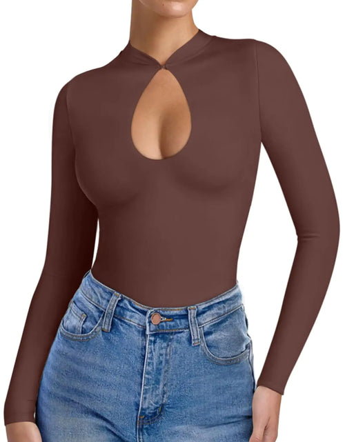 Charger l'image dans la visionneuse de galerie, REORIA Body justaucorps femme à manches longues ajourées Coupe ajustée Sexy Doublure double Légère Superposition Hauts automne hiver 2024
