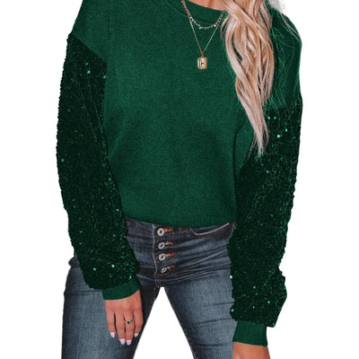 miduo Womens 2024 Winter Casual Sweaters Sequin Sparkle Crewneck Long Sleeve Pullovers Sweaterss Outfit Green S