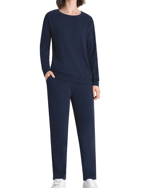 Load image into Gallery viewer, Weintee Womens Petite Sweatsuits 2 Piece Set Sweatpants and Sweatshirt Jogging Suits L Navy
