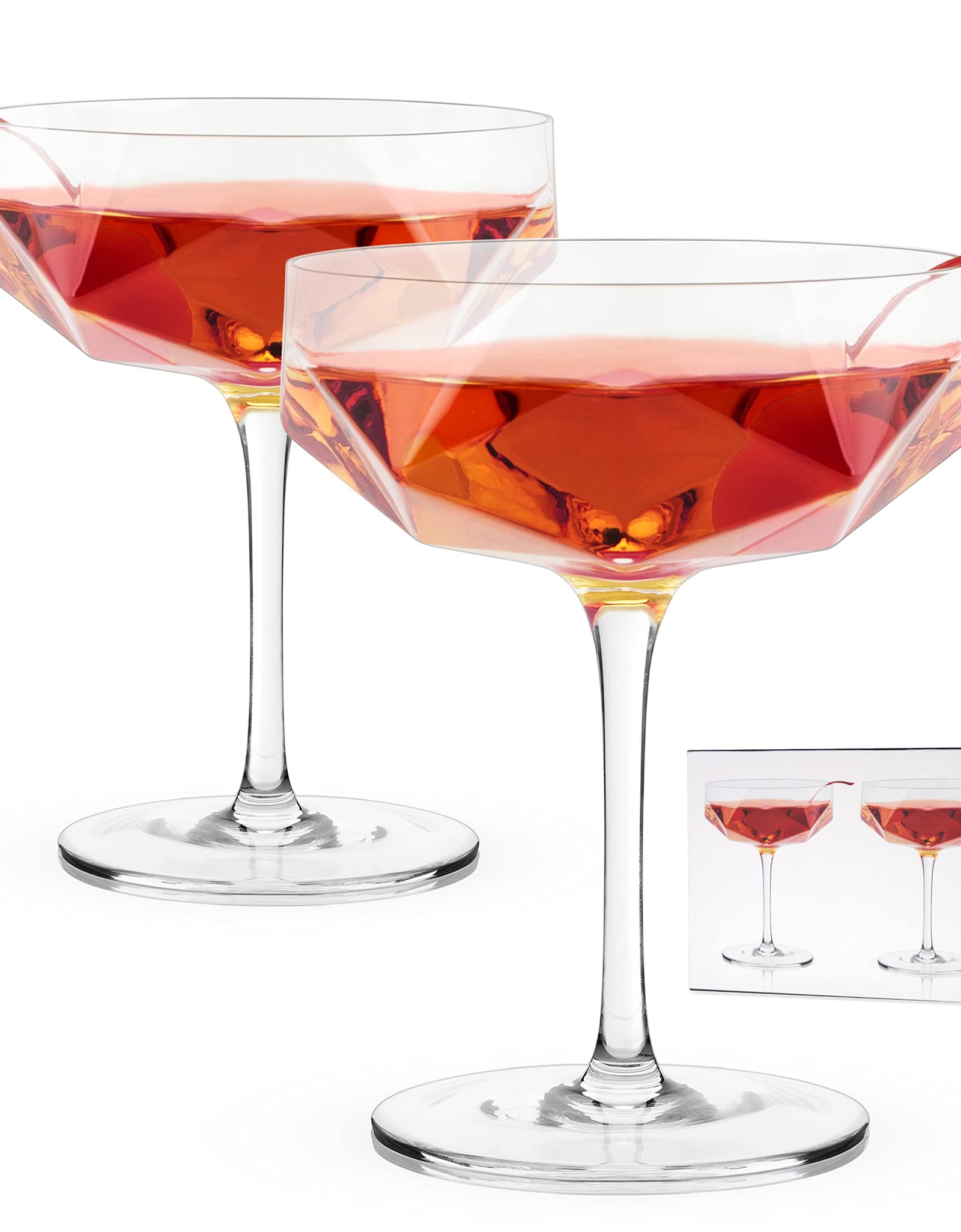 Viski Faceted Coupe Glasses set of 2 Champagn Martini Wine Crystal Cocktail Glasses for Bar Drinking Glass Set of 2 7oz