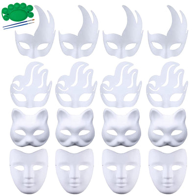 Qavctw 16PCS DIY White Masks Paper Cosplay Unpainted Plain Craft Masquerade Masks for Halloween Christmas Mardi Gras Party Mask