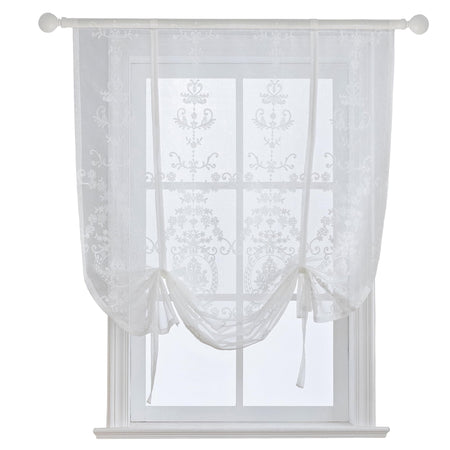 HomeyHo Tie Up Curtains Living Room Tie Up Curtains for Kitchen Windows Curtains Sheer Floral Tie Up Curtains Floral Balloon Curtains for Bedroom Embroidered Curtains for Bedroom 47 x 47 Inch