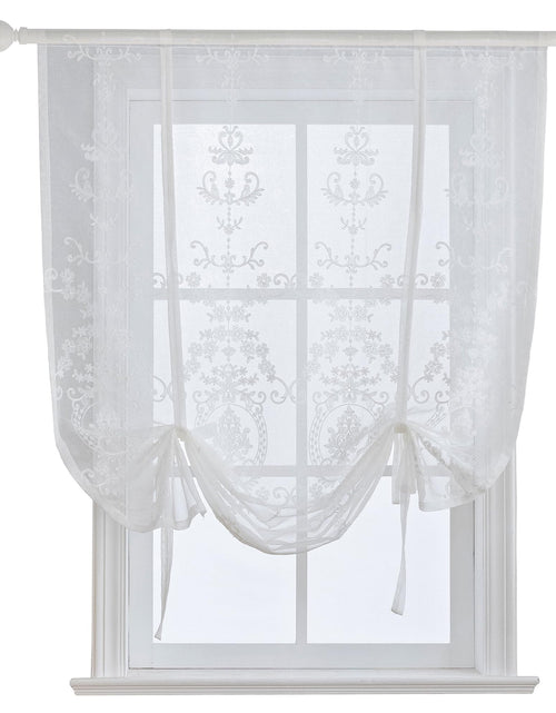 Load image into Gallery viewer, HomeyHo Tie Up Curtains Living Room Tie Up Curtains for Kitchen Windows Curtains Sheer Floral Tie Up Curtains Floral Balloon Curtains for Bedroom Embroidered Curtains for Bedroom 47 x 47 Inch
