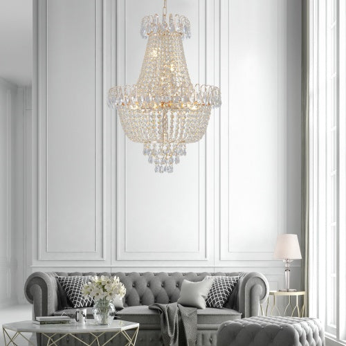 Cargar imagen en el visor de la galería, Golden Crystal Chandelier, Large Modern Luxury Chandelier, Suitable For Living Room, Dining Room, Bedroom, Hallway - No Bulb Unusable Platform - Temu
