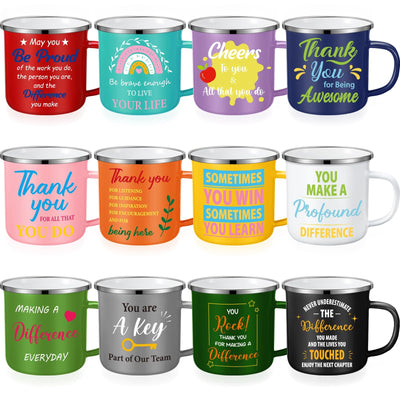 Zhehao 12 Pcs Thank You Gifts Coffee Mugs Coworker Employee Appreciation Gifts Bulk for Women Men 12 oz Enamel Coffee Cups Inspirational Motivational Gift for Christmas Staff Teacher Friends