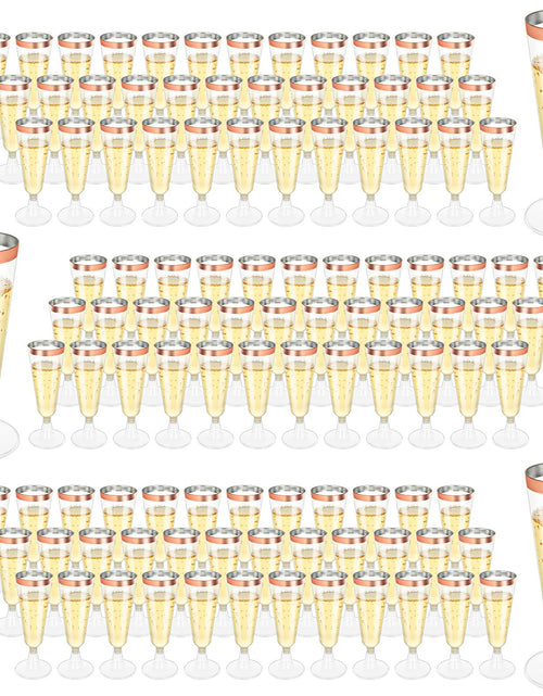 Load image into Gallery viewer, FVIEXE 100 Pack Plastic Champagne Flutes 5Oz Disposable Champagne Glasses Rose Gold Rim Wine Champagne Flute Glasses Clear Plastic Toasting Glass Mimosa Cocktail Cups for Bar Parties Wedding (160ml)

