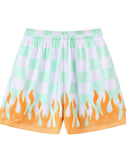 Load image into Gallery viewer, DIOTSR Mens Graphic Shorts Casual Streetwear Cool Basketball Shorts Running Workout Shorts with Pockets (05 Checkered Flame - OrangeMedium)
