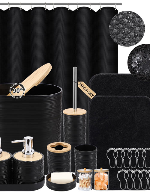 Load image into Gallery viewer, XLHOMO Bathroom Set - Black Bathroom Accessories Set Bathroom Sets with Shower Curtain and Rugs 25PC Shower Curtain Set with Hooks Soap Dispenser Soap Dish Toilet Brush Holder and Trash Can
