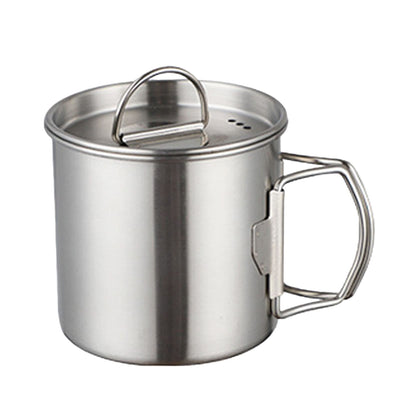 Taza de camping Tomotato con tapa Taza de agua de acero inoxidable con asas plegables y tapa Tazas portátiles para mochileros para camping y senderismo al aire libre (350ml)