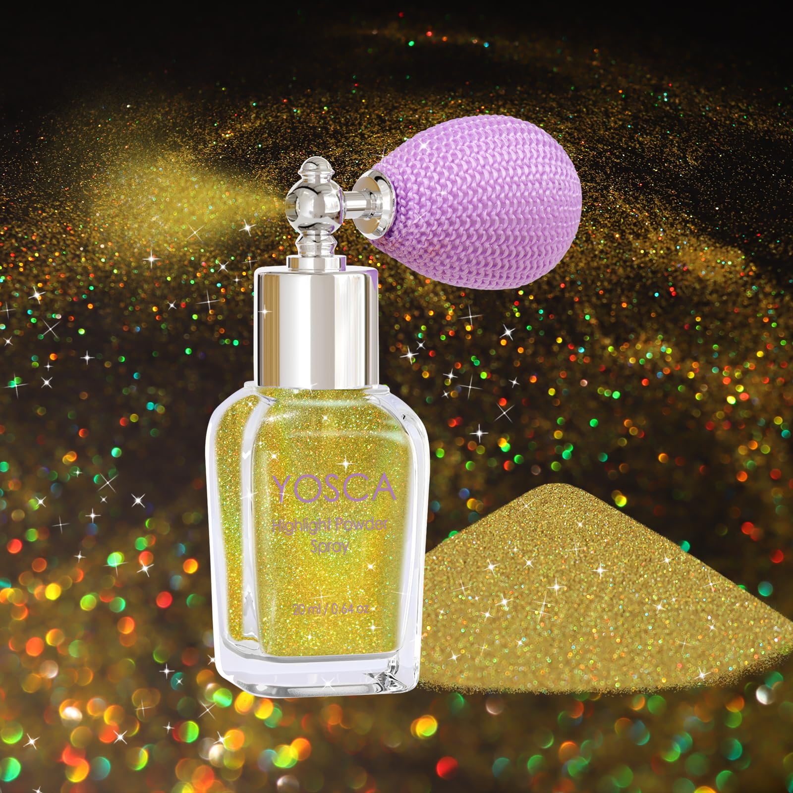 Yosca Body Glitter Spray 30ML Loose Laser Body Shimmer Powder Holographic Hair Spray Gold Glitter Sparkle Highlighter Makeup Festival Concert Party Accessories for Rave Clothes Hair Face Nail Art