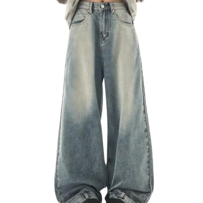Lafaguw Baggy Jeans for Woman Men High Waisted Wide Leg Pants Y2K Grunge Streetwear Summer Emo Clothes(Blue6-S)