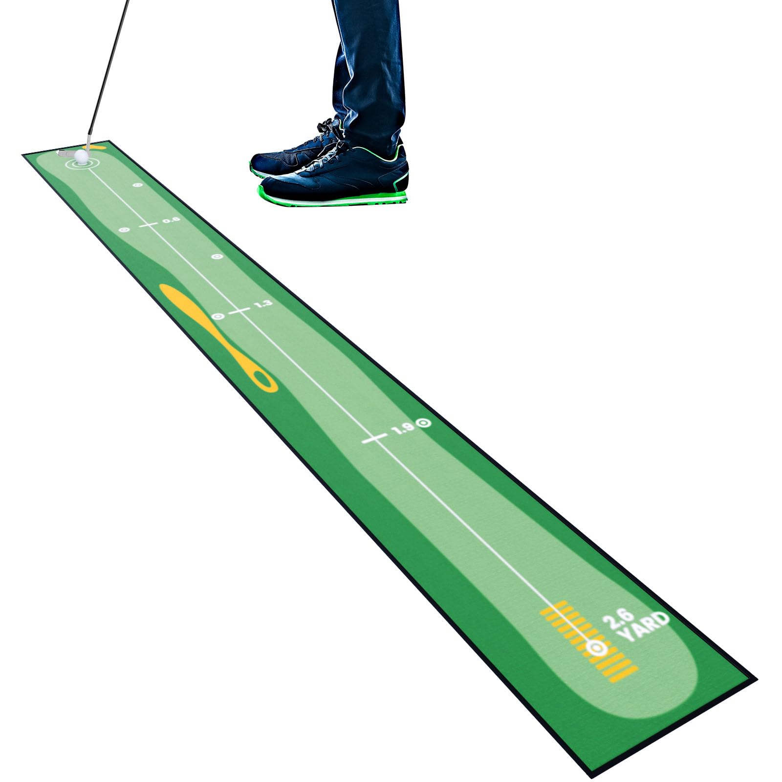 Ponsonbay Golf Putting Mat Alfombra de Golf para Poner Pelotas de Golf para Interiores y Exteriores, Profesional, con Marcador de Distancia, Base Antideslizante, Accesorios de Golf, Alfombra Portátil de Golf