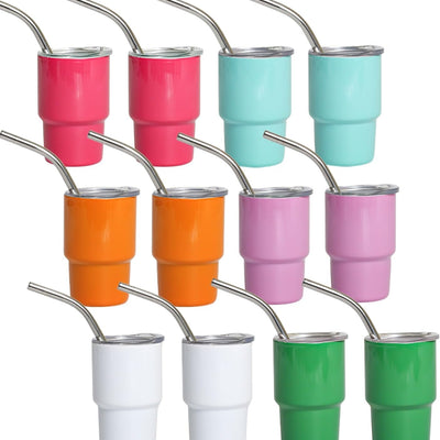 Zonpexe 12 Pcs Mini Tumbler Shot Glass with Straw and Lid 2oz Sublimation Tumbers 6 Colored Stainless Steel Insulated Cups for Espresso Coffee Spirits Christmas Party Favor Funny Gifts Wedding