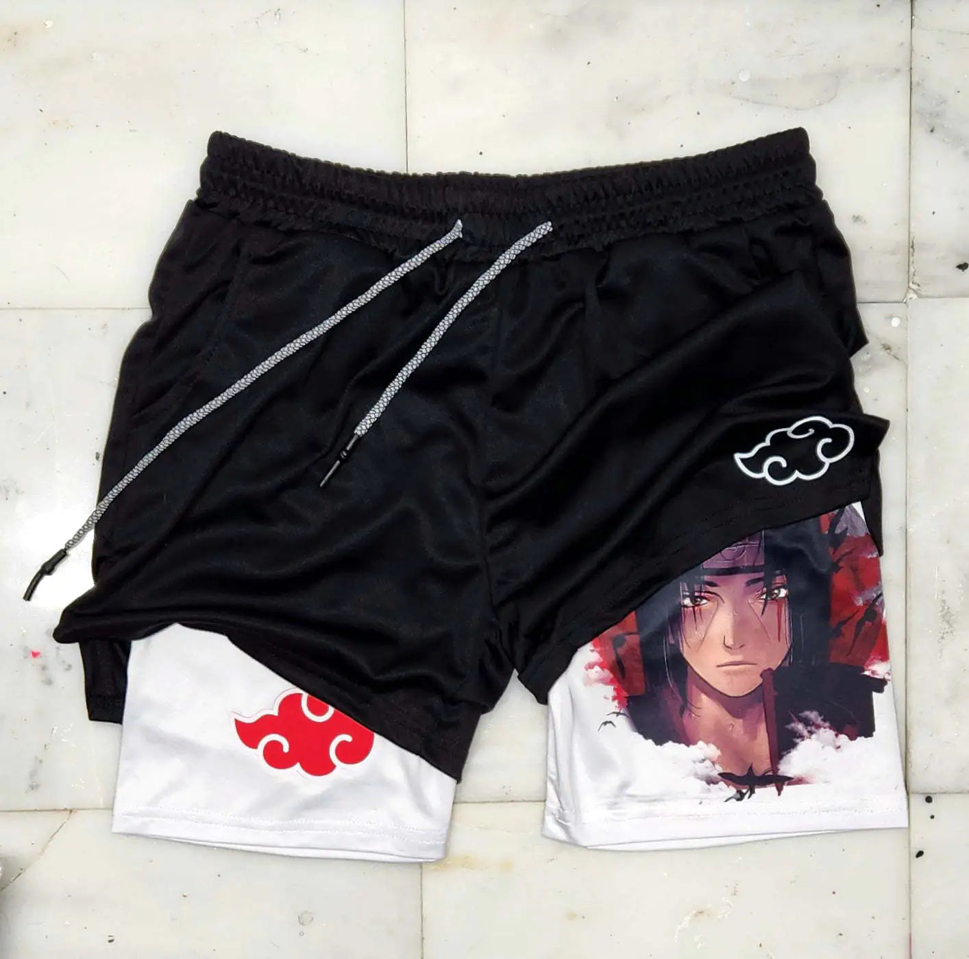 2023 Summer Men's Double Layer Anime Print Shorts