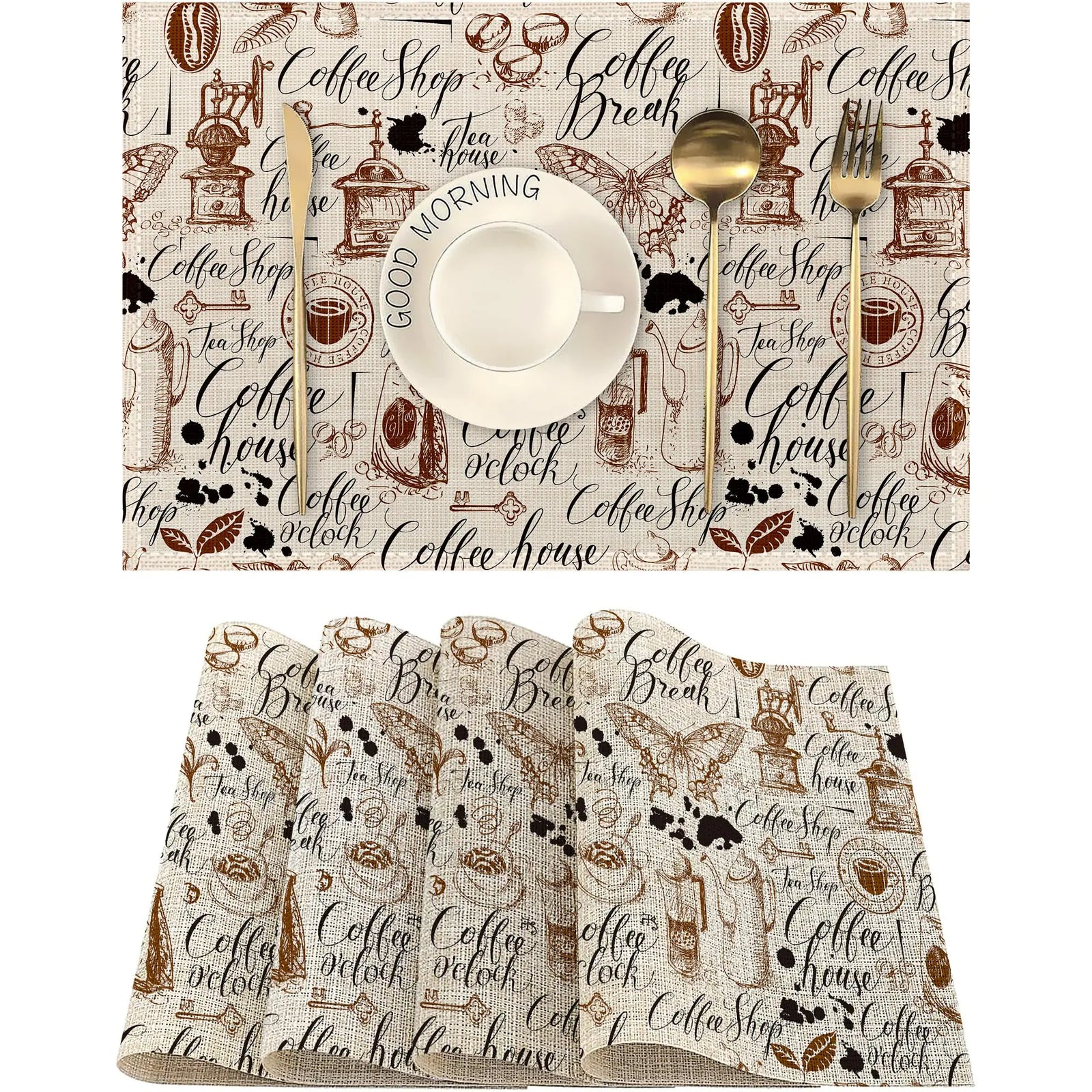 Manteles individuales para cafetería, juego de 4, diseño de mariposas, antideslizantes, resistentes al calor, lavables, para fiestas, cocina, mesa de comedor, decoración interior y exterior, 30 x 45 cm