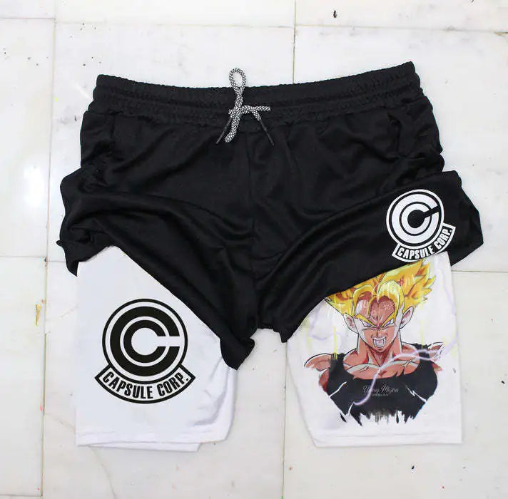 2023 Summer Men's Double Layer Anime Print Shorts