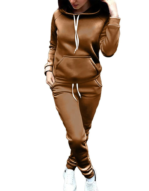 Load image into Gallery viewer, Sweatsuits for Women Workout Womens Tracksuits 2 Piece Outfit Casual Pullover Tracksuit Set Sweatshirt Jogger Sweatpants Warm Sports Suit BrownLarge
