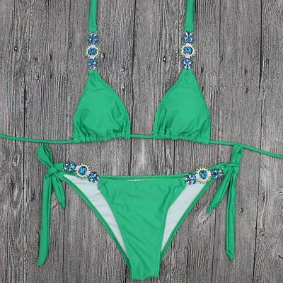 Crystal Diamond Strappy Swimsuit Swimwear Set