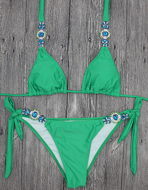 Load image into Gallery viewer, Crystal Diamond Strappy Swimsuit Swimwear Set
